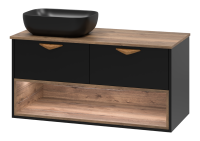 BERGEN -105 Тумба подвесная 2 ящ. (ДСП (Дуб Гал/черн мат.эмаль) + раковина УТ000016033 Brevita