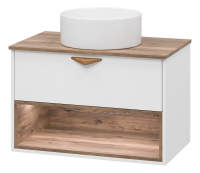 BERGEN - 80 Тумба подвесная 1 ящ. (ДСП (Дуб Гал/БЕЛ мат.эмаль) + раковина УТ000022339 Brevita