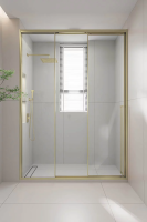 Душевая дверь раздвижная 1400x2000 цвет профиля Золото брашинг стекло прозрачное PR3/L-140-01-G-C4 Premium Veconi