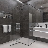 Душевой угол раздвижной прямоугольный RV073B-90100-01-C4 900х1000х1950 Цвет профиля Чёрный Стекло Прозрачное Veconi