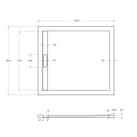 Поддон литой из искусственного мрамора, прямоугольный TRAY-AS-AH-100/90-30-W 1000x900x30 Cezares