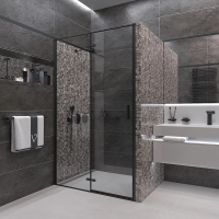 Душевая дверь распашная VN73B-100-01-C4 1000x1950 Цвет профиля Чёрный матовый Стекло Прозрачное Veconi