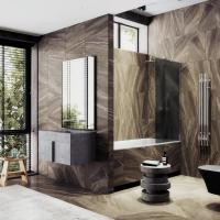 Шторка для ванны в профиле MaybahGlass 1400*300 Стекло 8 мм Графит матовый Профиль:Широкий, Цвет Хром глянцевый  MGV-251-4ш