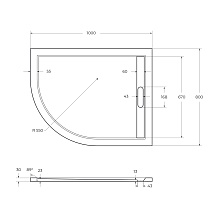 Поддон литой из искусственного мрамора, радиальный ассиметричный TRAY-AS-RH-100/80-30-W-R 1000x800x30 Cezares
